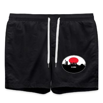 Kobe-Japan-Flaggen-Skyline-Schattenbild-Reise - Badeshorts - Schwarz - Vorne - AI Model Male 185 light (185cm)