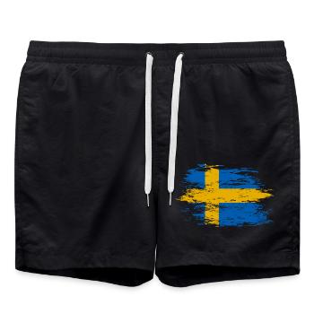 Sweden flag used - Swim Trunks - black - Front - AI Model Male 185 light (185cm)