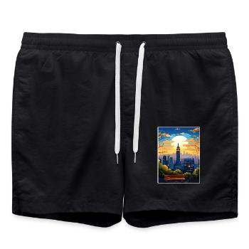 Manhattan New York Vintage Reiseposter Souvenir - Badeshorts - Schwarz - Vorne - AI Model Male 185 light (185cm)