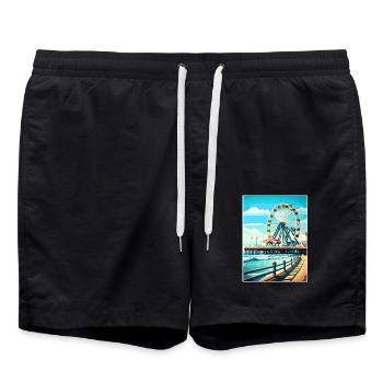Santa Monica Kalifornien Vintage Reiseposter WPA - Badeshorts - Schwarz - Vorne - AI Model Male 185 light (185cm)