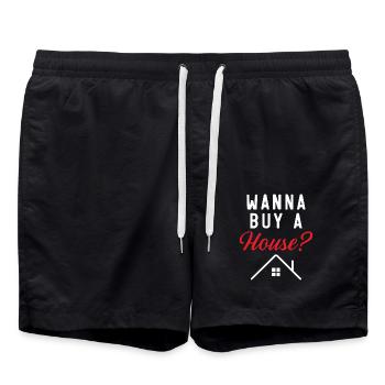 Wollen Sie ein Haus kaufen? Haus Makler Immobilien - Badeshorts - Schwarz - Vorne - AI Model Male 185 light (185cm)