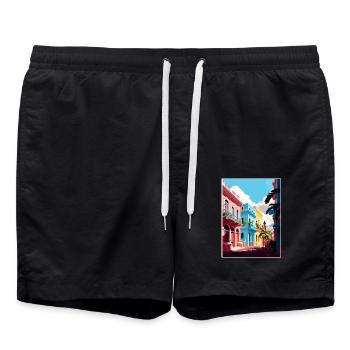 San Juan Karibik Vintage Reiseposter Souvenir - Badeshorts - Schwarz - Vorne - AI Model Male 185 light (185cm)