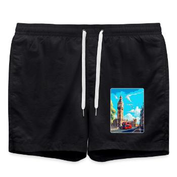 Big Ben London England Uk Travel Poster Souvenir - Swim Trunks - black - Front - AI Model Male 185 light (185cm)