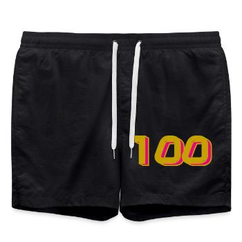 100. 100 JAHRE. 100-JÄHRIGES JUBILÄUM. 100. GEBURTSTAG - Badeshorts - Schwarz - Vorne - AI Model Male 185 light (185cm)