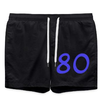 80. 80 YEARS. 80th ANNIVERSARY. 80TH BIRTHDAY. - Swim Trunks - black - Front - AI Model Male 185 light (185cm)