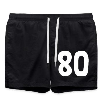 80. 80 YEARS. 80th ANNIVERSARY. 80TH BIRTHDAY. - Swim Trunks - black - Front - AI Model Male 185 light (185cm)