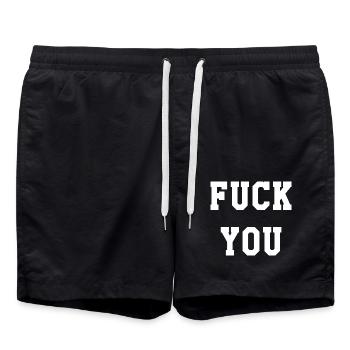 Provokante Großschrift Botschaft Fuck You - Badeshorts - Schwarz - Vorne - AI Model Male 185 light (185cm)