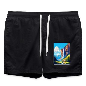 Staubbachfälle Schweiz Vintage Reiseplakat - Badeshorts - Schwarz - Vorne - AI Model Male 185 light (185cm)