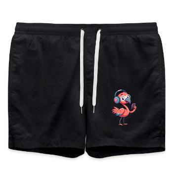 Flamingo Funny Cartoon Character Headphone Music - Swim Trunks - black - Front - AI Model Male 185 light (185cm)