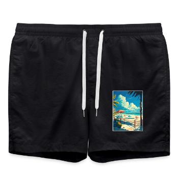 Playa del Carmen Dekoration Vintage Reiseposter - Badeshorts - Schwarz - Vorne - AI Model Male 185 light (185cm)