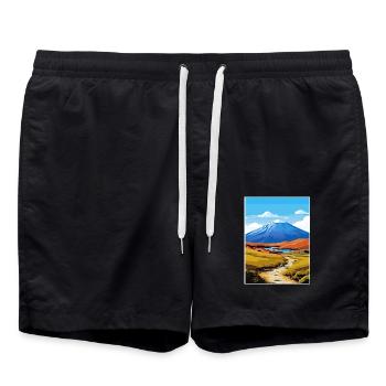 Tongariro Alpenüberquerung Vintage Reiseposter - Badeshorts - Schwarz - Vorne - AI Model Male 185 light (185cm)