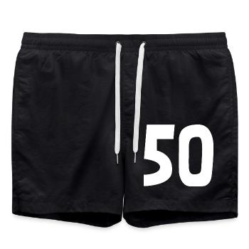 50. 50 JAHRE. 50-JÄHRIGES JUBILÄUM. 50-JÄHRIGES JUBILÄUM. - Badeshorts - Schwarz - Vorne - AI Model Male 185 light (185cm)