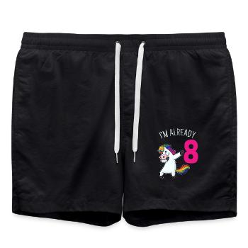 Glitzernder Einhorn Kindergeburtstag - Badeshorts - Schwarz - Vorne - AI Model Male 185 light (185cm)