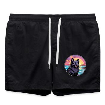Schipperke Hunderasse buntes Karikatur-Aquarell - Badeshorts - Schwarz - Vorne - AI Model Male 185 light (185cm)