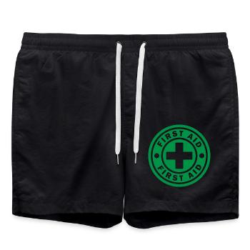 First Aid Medical Cross Safety Sign Vector Icon - Swim Trunks - black - Front - AI Model Male 185 light (185cm)