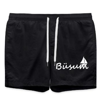 Büsum mit Segelboot - Badeshorts - Schwarz - Vorne - AI Model Male 185 light (185cm)