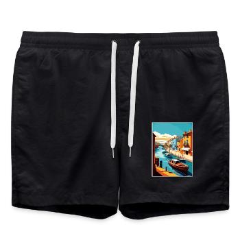 Costa Nova Portugal Vintage Reiseposter Souvenir - Badeshorts - Schwarz - Vorne - AI Model Male 185 light (185cm)