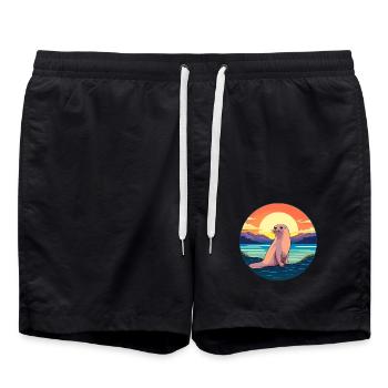 Siegel buntes Aquarell Karikatur Kawaii Tier - Badeshorts - Schwarz - Vorne - AI Model Male 185 light (185cm)