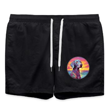 Weimaraner Hunderasse bunte Karikatur Aquarell - Badeshorts - Schwarz - Vorne - AI Model Male 185 light (185cm)