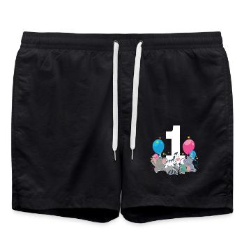 1. Geburtstag Baby Eins 1 Waldtiere - Badeshorts - Schwarz - Vorne - AI Model Male 185 light (185cm)