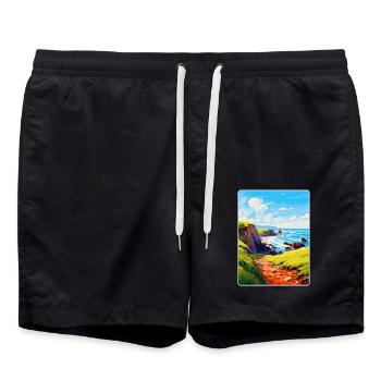 Hartland Quay Devon Vintage Travel Poster Souvenir - Swim Trunks - black - Front - AI Model Male 185 light (185cm)