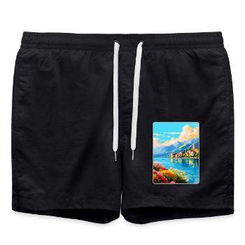 Lac de Côme Italie Affiche de voyage vintage Souvenir WPA - Short de bain - noir - Devant - AI Model Male 185 light (185cm)