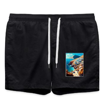 Folegandros Griechenland Dekoration Reiseposter - Badeshorts - Schwarz - Vorne - AI Model Male 185 light (185cm)