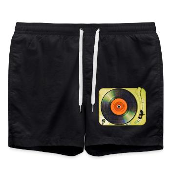 Plattenspieler - Badeshorts - Schwarz - Vorne - AI Model Male 185 light (185cm)