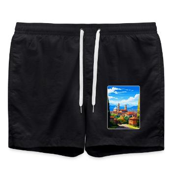 Bergamo Italien Vintage Reiseposter WPA Souvenir - Badeshorts - Schwarz - Vorne - AI Model Male 185 light (185cm)