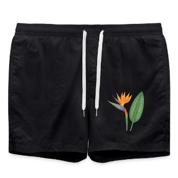 Strelitzie – exotische Blütenpracht - Badeshorts - Schwarz - Vorne - AI Model Male 185 light (185cm)