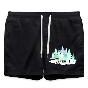 Winter Winterlandschaft Schnee Tannen - Badeshorts - Schwarz - Vorne - AI Model Male 185 light (185cm)