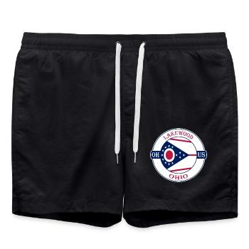 Lakewood Ohio Flagge USA Reise Souvenir Abzeichen - Badeshorts - Schwarz - Vorne - AI Model Male 185 light (185cm)