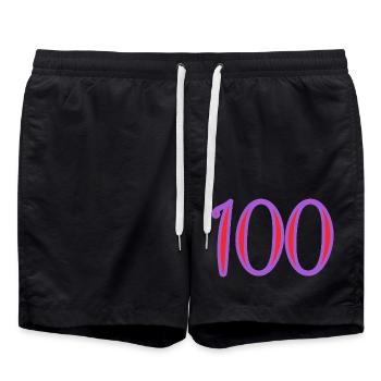 100. 100 JAHRE. 100-JÄHRIGES JUBILÄUM. 100. GEBURTSTAG - Badeshorts - Schwarz - Vorne - AI Model Male 185 light (185cm)