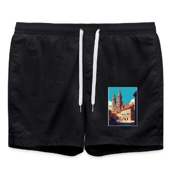 Santiago De Compostela Spanien Vintage Reiseposter - Badeshorts - Schwarz - Vorne - AI Model Male 185 light (185cm)