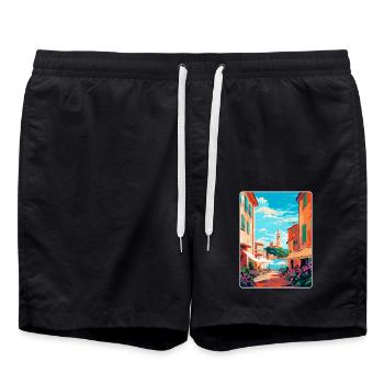 St Tropez France Affiche de voyage vintage souvenir - Short de bain - noir - Devant - AI Model Male 185 light (185cm)