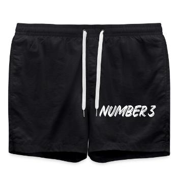 Number 3 - drei - dritter - dritte - 3 - Nummer 3 - Badeshorts - Schwarz - Vorne - AI Model Male 185 light (185cm)