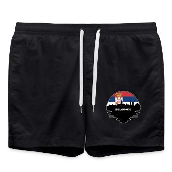 Belgrad Serbien Flagge Skyline Silhouette Reisen - Badeshorts - Schwarz - Vorne - AI Model Male 185 light (185cm)