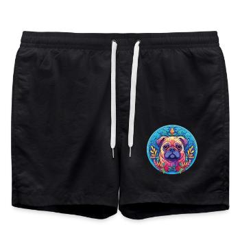 Bunter Hund Buntes Aquarell Tier Cartoon - Badeshorts - Schwarz - Vorne - AI Model Male 185 light (185cm)