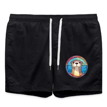 Otter Buntglas Bunte Karikatur Kawaii Tier - Badeshorts - Schwarz - Vorne - AI Model Male 185 light (185cm)