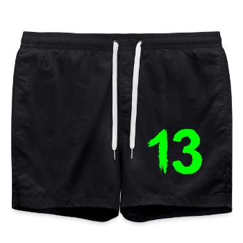 Zahl 13 Lieblingszahl Bürste - Badeshorts - Schwarz - Vorne - AI Model Male 185 light (185cm)