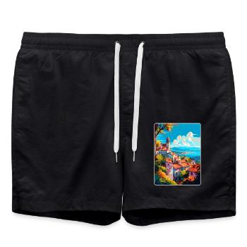 Viana Do Castelo Portugal Vintage Reiseposter - Badeshorts - Schwarz - Vorne - AI Model Male 185 light (185cm)