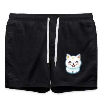 Burmilla Katze Karikatur Aquarell Illustration - Badeshorts - Schwarz - Vorne - AI Model Male 185 light (185cm)