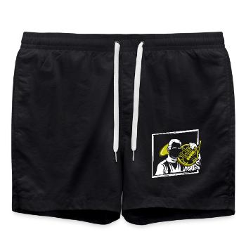 Festliches Waldhorn Blasmusik - Badeshorts - Schwarz - Vorne - AI Model Male 185 light (185cm)