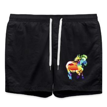 Zotteliges Shetlandpony Pferdemädchen - Badeshorts - Schwarz - Vorne - AI Model Male 185 light (185cm)