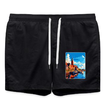 Halmstad Schweden Vintage Reiseplakat Souvenir WPA - Badeshorts - Schwarz - Vorne - AI Model Male 185 light (185cm)