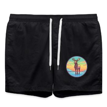 Karibu Aquarell Karikatur Kawaii Clipart Tier - Badeshorts - Schwarz - Vorne - AI Model Male 185 light (185cm)