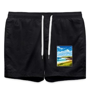Sennen Cove Cornwall Vintage Reiseposter WPA Kunst - Badeshorts - Schwarz - Vorne - AI Model Male 185 light (185cm)