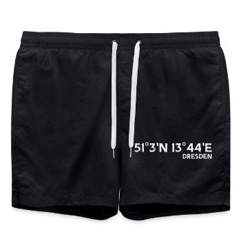 Dresden Souvenir Koordinaten - Badeshorts - Schwarz - Vorne - AI Model Male 185 light (185cm)