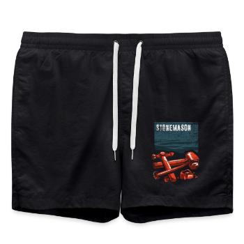 Präziser Steinmetz Natursteinarbeit - Badeshorts - Schwarz - Vorne - AI Model Male 185 light (185cm)