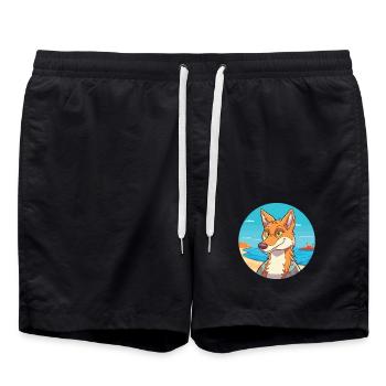 Kojote Aquarell Cartoon Kawaii Clipart Tier - Badeshorts - Schwarz - Vorne - AI Model Male 185 light (185cm)